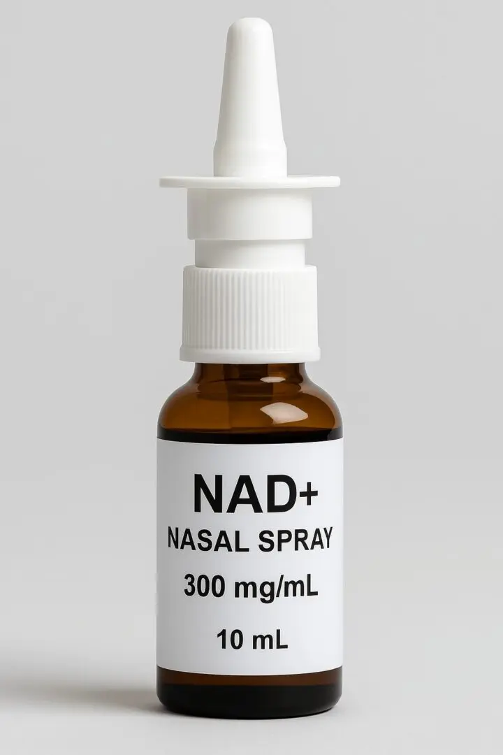 Brown bottle labeled NAD+ nasal spray.
